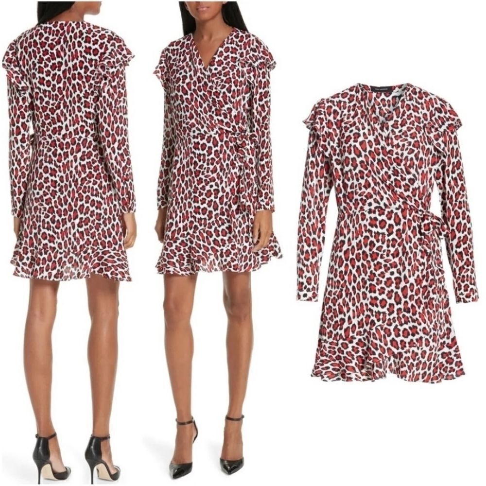 NWT Robert Rodriguez Lena Leapord Red & White Leapord Wrap Dress-4
